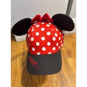 Disney Parks Minnie Mouse Youth Adjustable Cap Red & White Polka Dot With Ears &